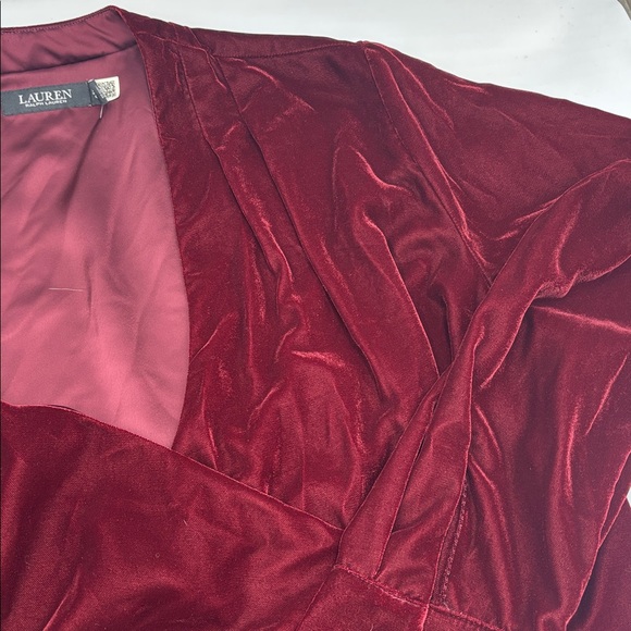 Lauren Ralph Lauren Pleated Velvet Surplice Blouse in Deep Rhodonite - Picture 2 of 7